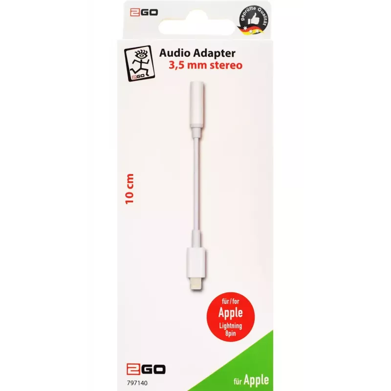 Audio kábel 2GO 797140 0,1 m 3,5 mm Lightning biely