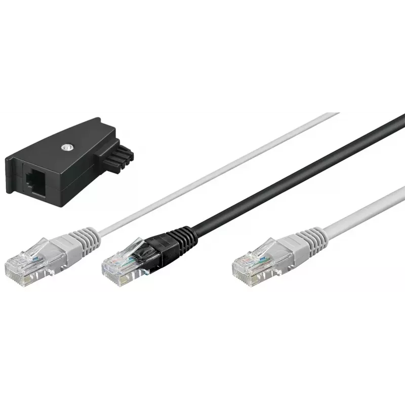 Goobay 95286 adaptérový kábel TAE, 2x RJ45 na RJ45 (8P8C) / TAE-F, 3 m, čierna/sivá