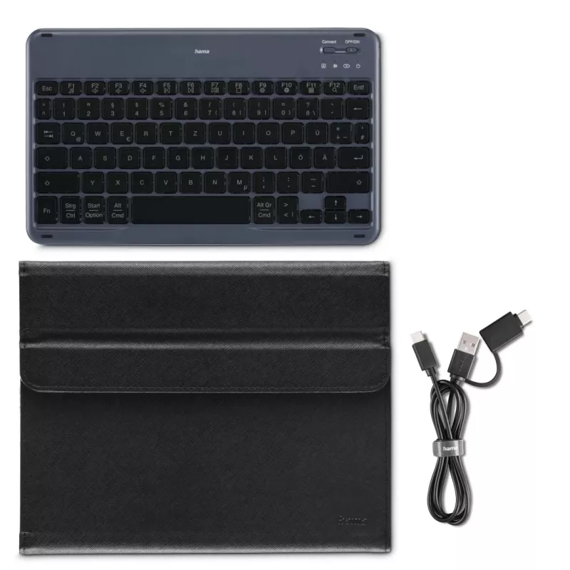 Hama Travel 500 puzdro s klávesnicou Bluetooth pre tablety 7–11 palcov, QWERTZ (DE), čierne