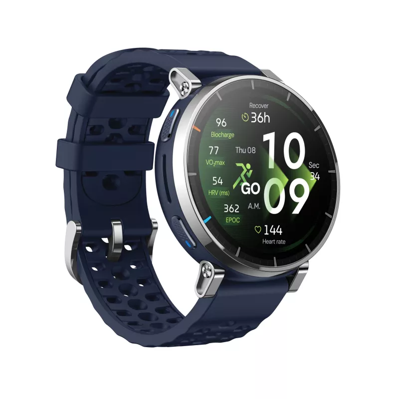 Smartwatch Amazfit W2558GL2N — 1,32 palca (3,35 cm) AMOLED 466×466 px, GPS, 365 mAh, silikónový remienok (modrá)