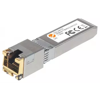 Intellinet transceiver modul, 10 Gigabit medený SFP+, 10GBase-T (RJ45) port, 30 m, rýchlosť prenosu dát až do 10 Gbit/s s kabelážou Cat6a, Ethernet, Fiber/sklenené vlákno, MSA-kompatibilný, ekvivalent k Cisco MA-SFP-10G-T, záruka tri roky