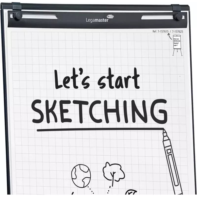 Mobilný flipchart s okrúhlou základňou Legamaster SKETCH EASY – oceľ, 5 koliesok, 720×600 mm