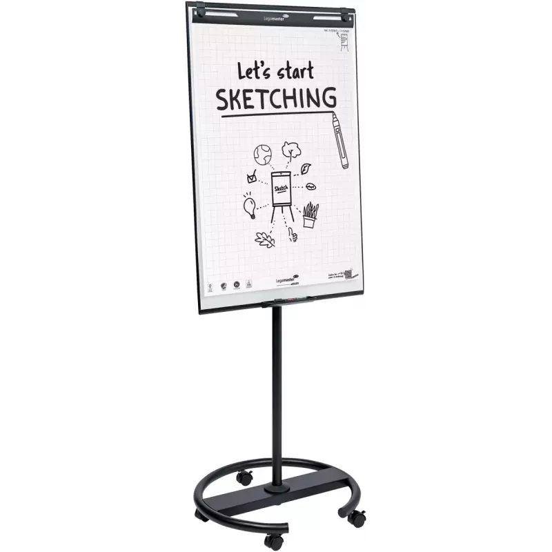 Mobilný flipchart s okrúhlou základňou Legamaster SKETCH EASY – oceľ, 5 koliesok, 720×600 mm