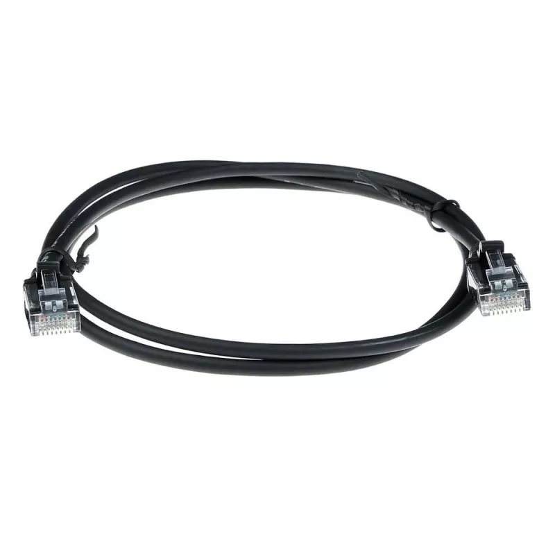 ACT čierny 10 metrov LSZH U/UTP CAT6 Datacenter Slimline patch kábel s ochranou proti zámku a RJ45 konektormi