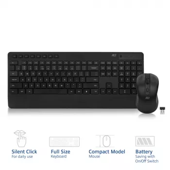 ACT bezdrôtová sada klávesnice a myši (Qwerty), tichý klik, ekologická, z recyklovaných materiálov