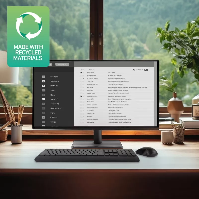 ACT bezdrôtová sada klávesnice a myši (Qwerty), tichý klik, ekologická, z recyklovaných materiálov