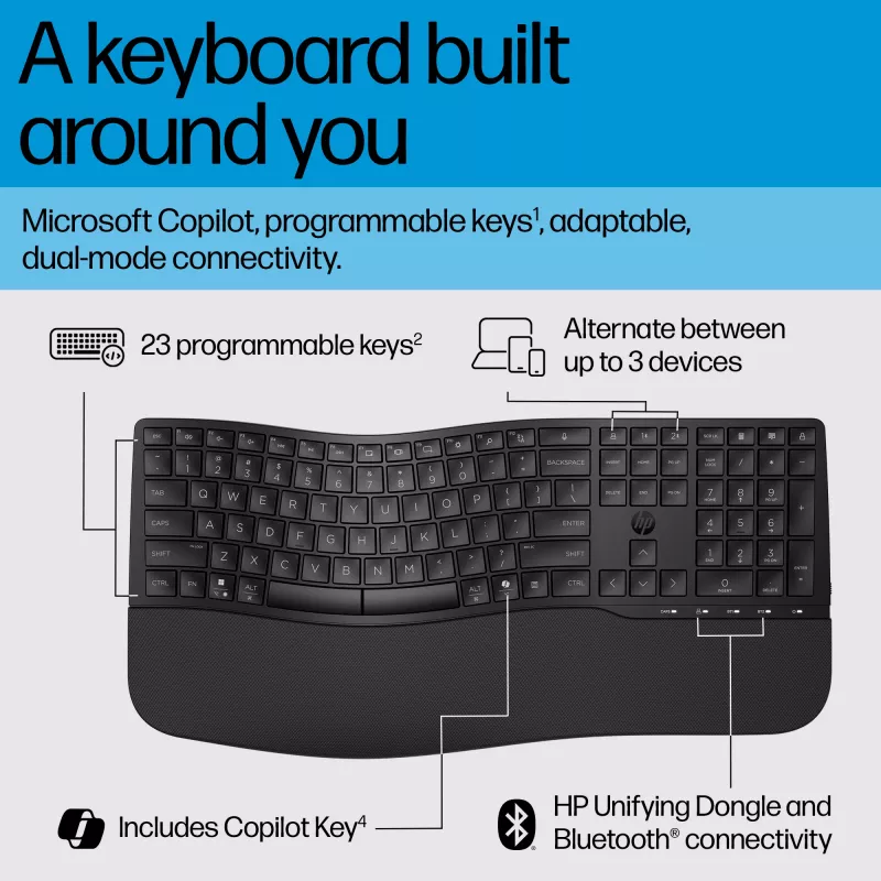 HP 680 Comfort Dual-Mode klávesnica, plná veľkosť (100%), bezdrôtová, RF Wireless + Bluetooth, QWERTY, čierna