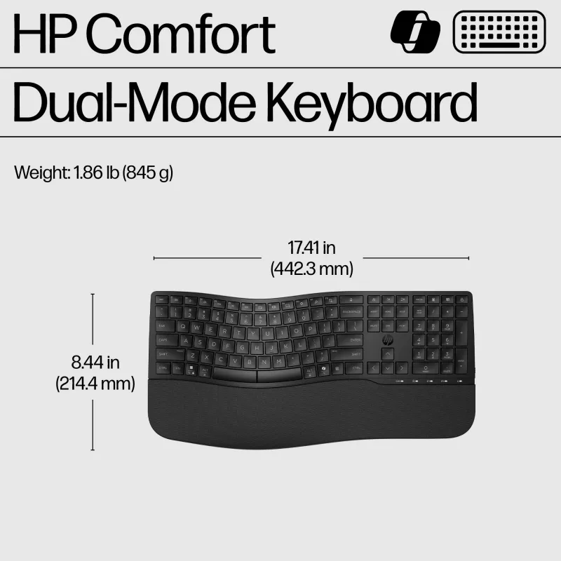 HP 680 Comfort Dual-Mode klávesnica, plná veľkosť (100%), bezdrôtová, RF Wireless + Bluetooth, QWERTY, čierna