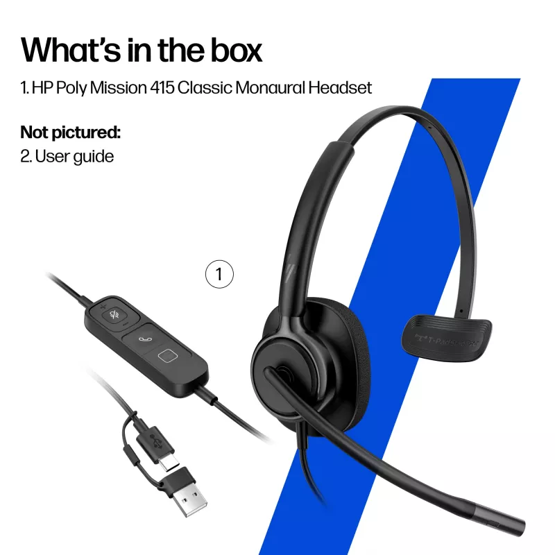 Káblový stereo headset HP Poly Mission 425 USB — Bulk, hmotnosť 132 g