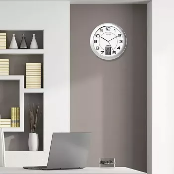 Nástenné/stolné hodiny Unilux 100340853 — kremenné, okrúhle kovové strieborné, Ø 31 cm, batéria AA/AAA