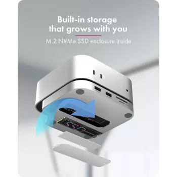 ICY BOX 7-in-1 USB Type-C dokovacia stanica s M.2 NVMe slotom, SSD, pamäťová karta, M.2, 4 TB, USB 3.2 Gen 2 (3.1 Gen 2) Type-C, strieborná, hliník