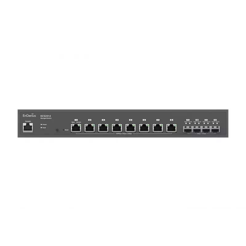EnGenius Cloud Managed Switch 8-portový 2.5GbE 4xSFP+ L2+ 13i, Managed, L2+, 2.5G Ethernet (100/1000/2500), plný duplex, montáž do racku