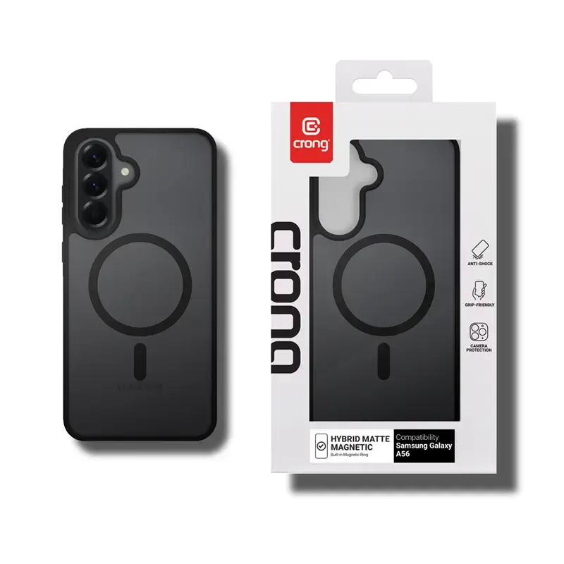 Ochranné puzdro Crong Hybrid Matte Magnetic pre Samsung Galaxy A56 — TPU + PC, čierna