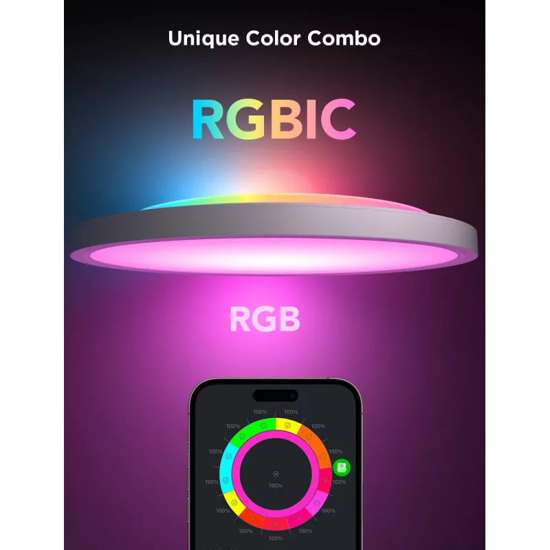 Smart stropné svietidlo Govee 30 cm RGBWW + RGBIC Wi‑Fi/Bluetooth 28 W, biela, Ø300×30 mm