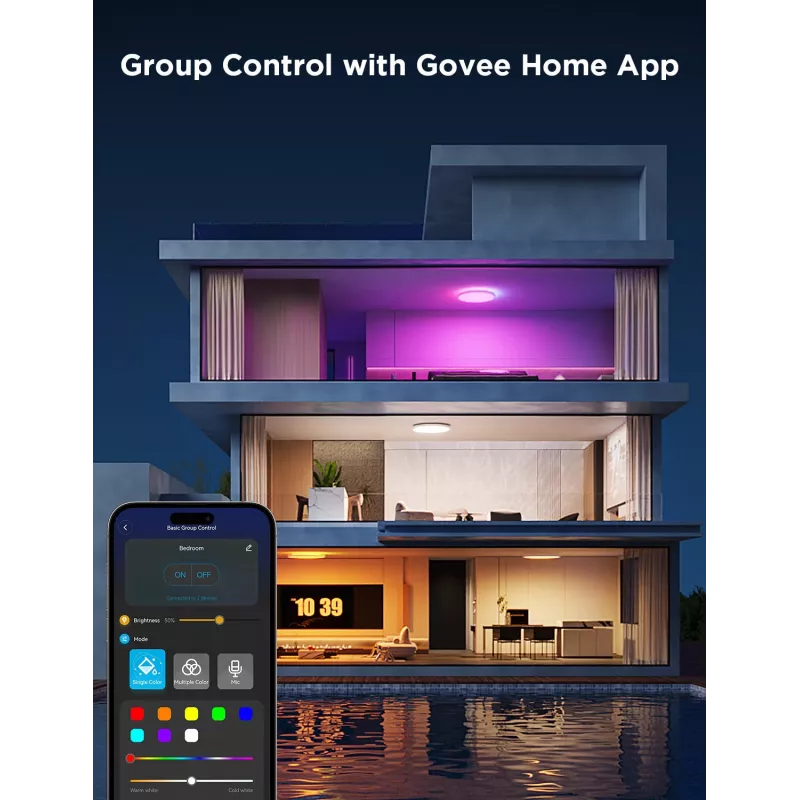 Smart stropné svietidlo Govee 30 cm RGBWW + RGBIC Wi‑Fi/Bluetooth 28 W, biela, Ø300×30 mm