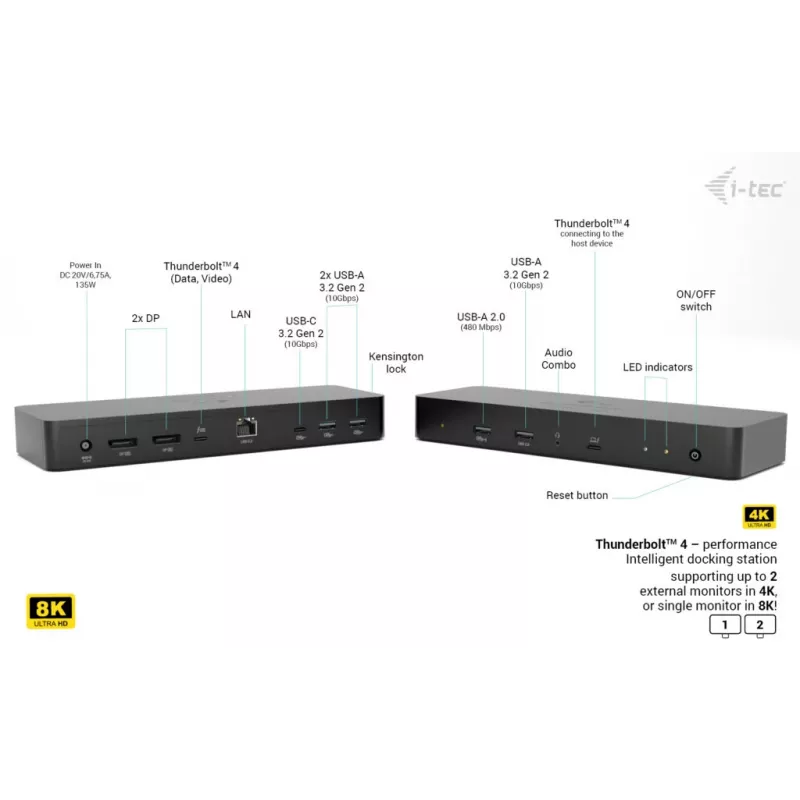 i-tec Thunderbolt 4 Intelligent Dual Display dokovacia stanica + Power Delivery 90 W