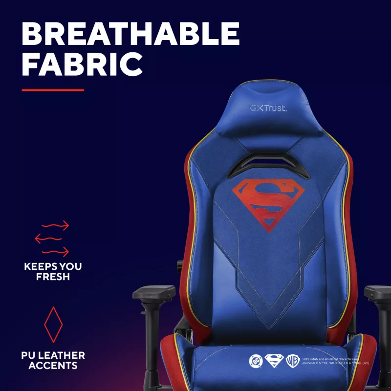 Herná stolička TRUST RUYA PRO GXT721SM Superman — ergonomický dizajn, výškovo nastaviteľná