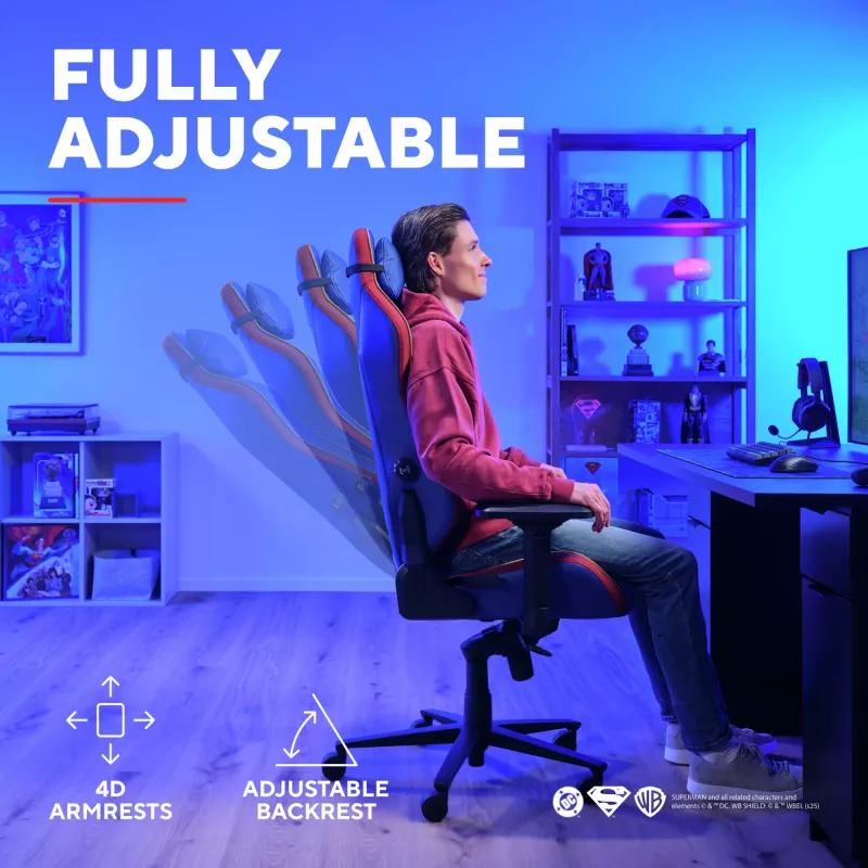 Herná stolička TRUST RUYA PRO GXT721SM Superman — ergonomický dizajn, výškovo nastaviteľná