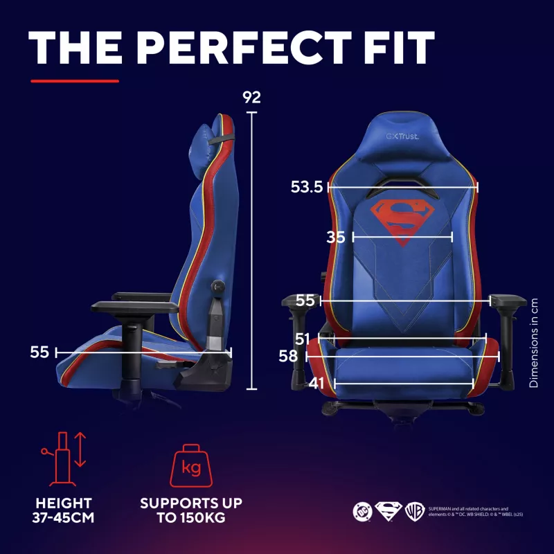 Herná stolička TRUST RUYA PRO GXT721SM Superman — ergonomický dizajn, výškovo nastaviteľná