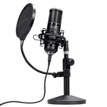 Štúdiový mikrofón TRUST GXT 269 Emita II — káblový USB mikrofón, kovové puzdro, montáž na stôl, čierna (42×162×42 mm)