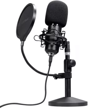 Štúdiový mikrofón TRUST GXT 269 Emita II — káblový USB mikrofón, kovové puzdro, montáž na stôl, čierna (42×162×42 mm)