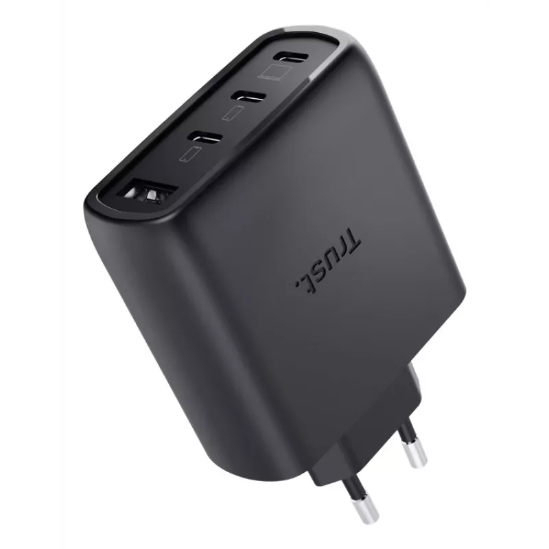 TRUST Maxo 65W AC rýchlonabíjačka do interiéru, 3× USB-C, max. 20V, 2m kábel, čierna