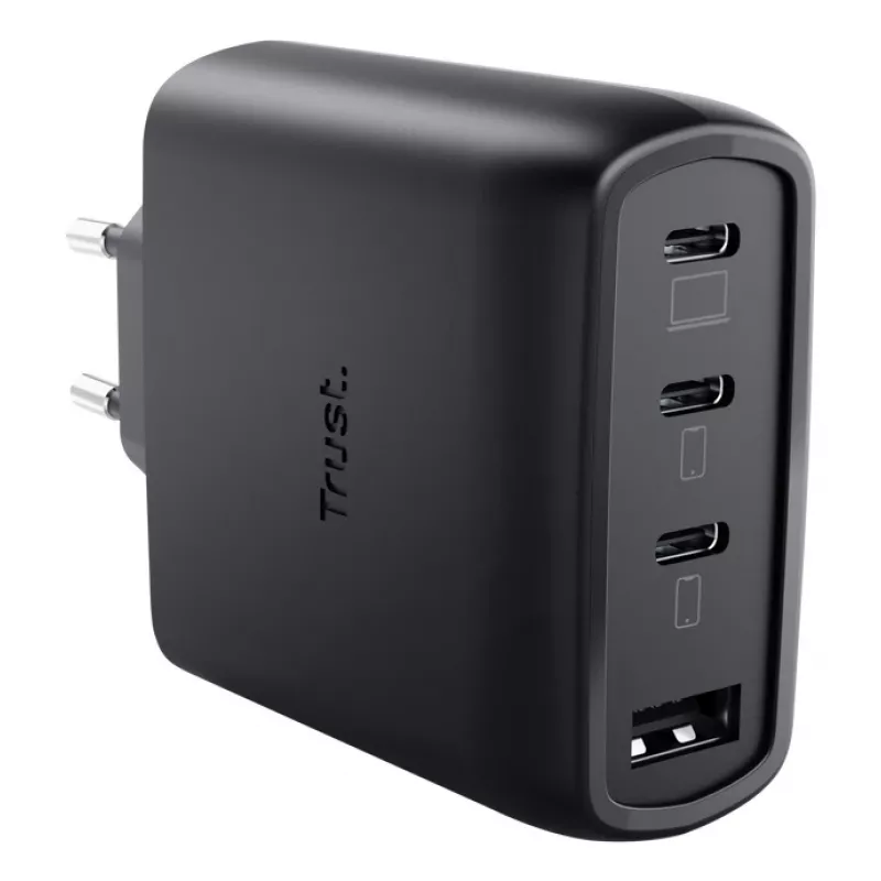TRUST Maxo 65W AC rýchlonabíjačka do interiéru, 3× USB-C, max. 20V, 2m kábel, čierna
