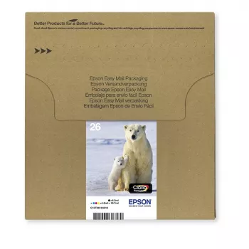 Epson Polar bear multipack 4-farebný 26 EasyMail, štandardná výťažnosť, čierna, azúrová, purpurová, žltá, pigmentový atrament, farbivo, 6,2 ml, 4,5 ml