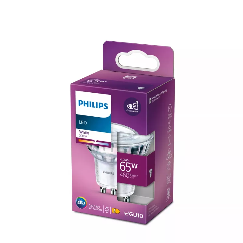 Philips LED žiarovka biela 3000 K 4,9 W GU10 E