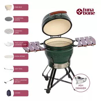 TARGUS Kamado Pro 22 inch gril veľkosť M (TunaBone) – keramický kamado, 22 inch grilovacia plocha, zelený