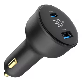 Auto nabíjačka Gembird TA-UC-AC2PD30LCD-CAR-01, USB-C, 30 W, 12–24 V, čierna