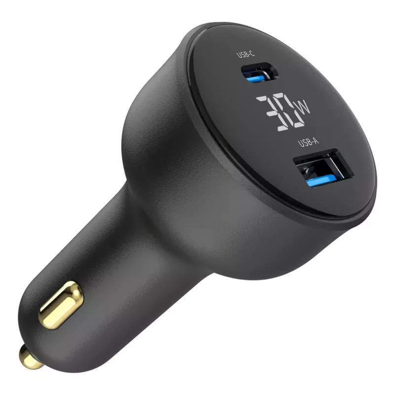 Auto nabíjačka Gembird TA-UC-AC2PD30LCD-CAR-01, USB-C, 30 W, 12–24 V, čierna