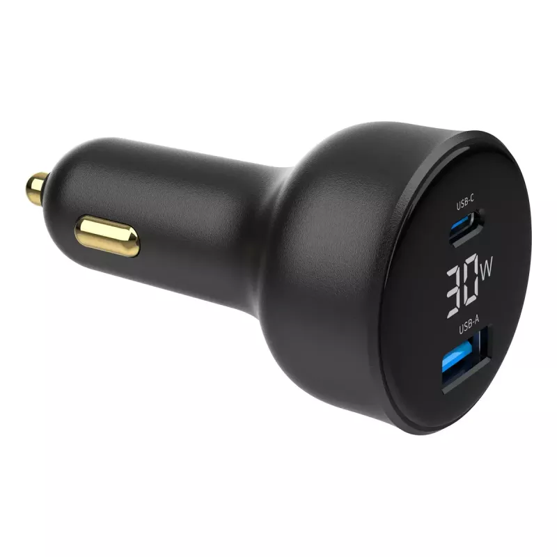 Auto nabíjačka Gembird TA-UC-AC2PD30LCD-CAR-01, USB-C, 30 W, 12–24 V, čierna