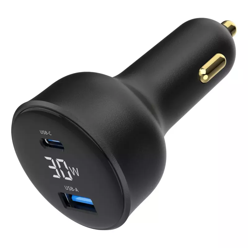 Auto nabíjačka Gembird TA-UC-AC2PD30LCD-CAR-01, USB-C, 30 W, 12–24 V, čierna