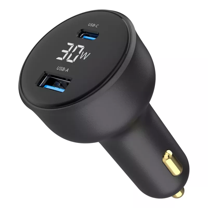 Auto nabíjačka Gembird TA-UC-AC2PD30LCD-CAR-01, USB-C, 30 W, 12–24 V, čierna