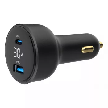 Auto nabíjačka Gembird TA-UC-AC2PD30LCD-CAR-01, USB-C, 30 W, 12–24 V, čierna