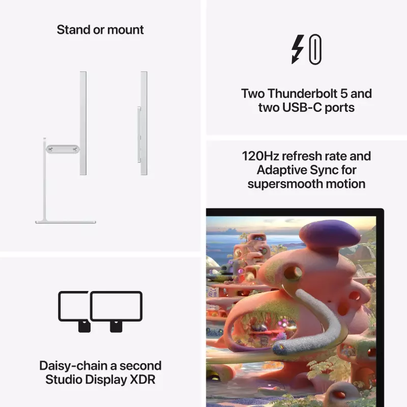 Monitor Apple Studio Display XDR — 27 inch 5K (5120×2880), LED, nanotextúrové sklo, naklápací a výškovo nastaviteľný stojan, strieborná