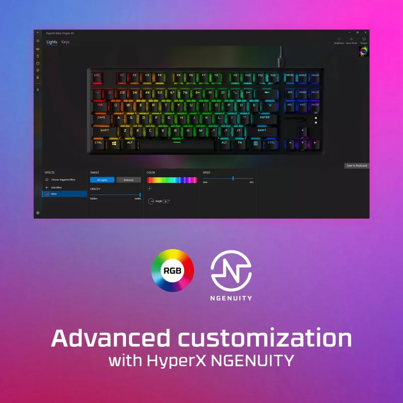 HyperX Alloy Origins Core PBT HX Aqua – mechanická herná klávesnica