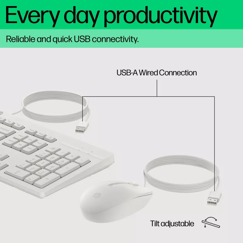HP 225 káblová kombinácia myši a klávesnice, Full-Size (100 %), káblová, USB, biela, myš súčasťou