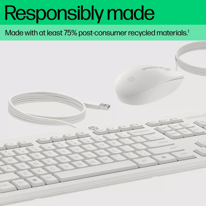 HP 225 káblová kombinácia myši a klávesnice, Full-Size (100 %), káblová, USB, biela, myš súčasťou