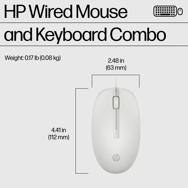 HP 225 káblová kombinácia myši a klávesnice, Full-Size (100 %), káblová, USB, biela, myš súčasťou