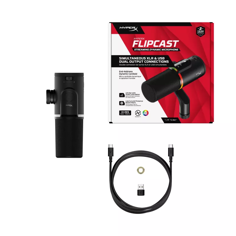 HyperX FlipCast – USB/XLR dynamický mikrofón (čierny), dynamický mikrofón, -10 dB, 20 - 20000 Hz, 0,05 %, 1 Ω, 192 kHz