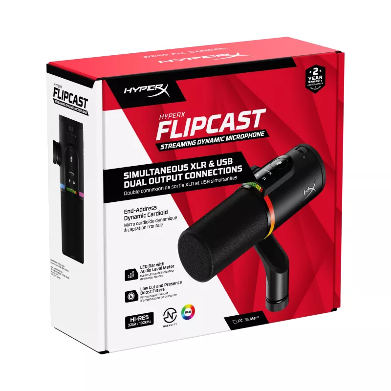HyperX FlipCast – USB/XLR dynamický mikrofón (čierny), dynamický mikrofón, -10 dB, 20 - 20000 Hz, 0,05 %, 1 Ω, 192 kHz