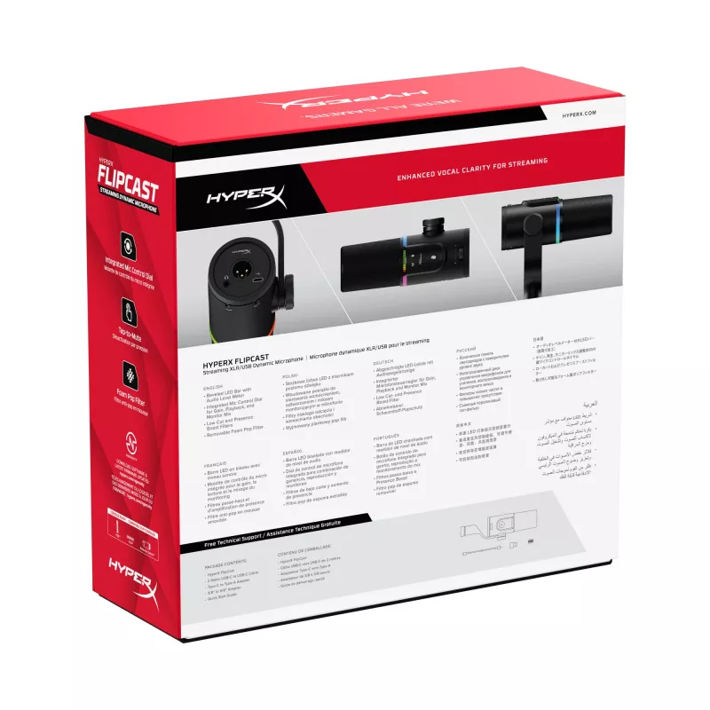 HyperX FlipCast – USB/XLR dynamický mikrofón (čierny), dynamický mikrofón, -10 dB, 20 - 20000 Hz, 0,05 %, 1 Ω, 192 kHz