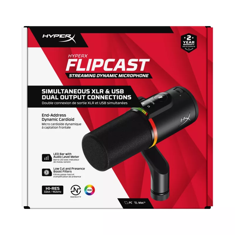 HyperX FlipCast – USB/XLR dynamický mikrofón (čierny), dynamický mikrofón, -10 dB, 20 - 20000 Hz, 0,05 %, 1 Ω, 192 kHz