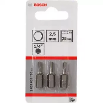 Bosch šesťhranný bit 2,5 mm extra tvrdý, 3 ks (2607001720)