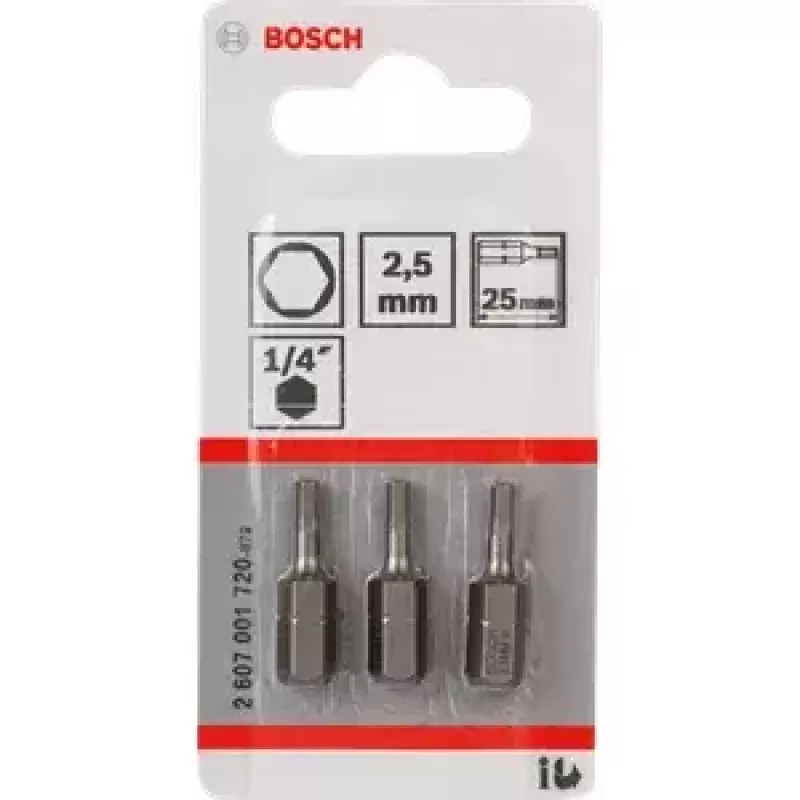 Bosch šesťhranný bit 2,5 mm extra tvrdý, 3 ks (2607001720)