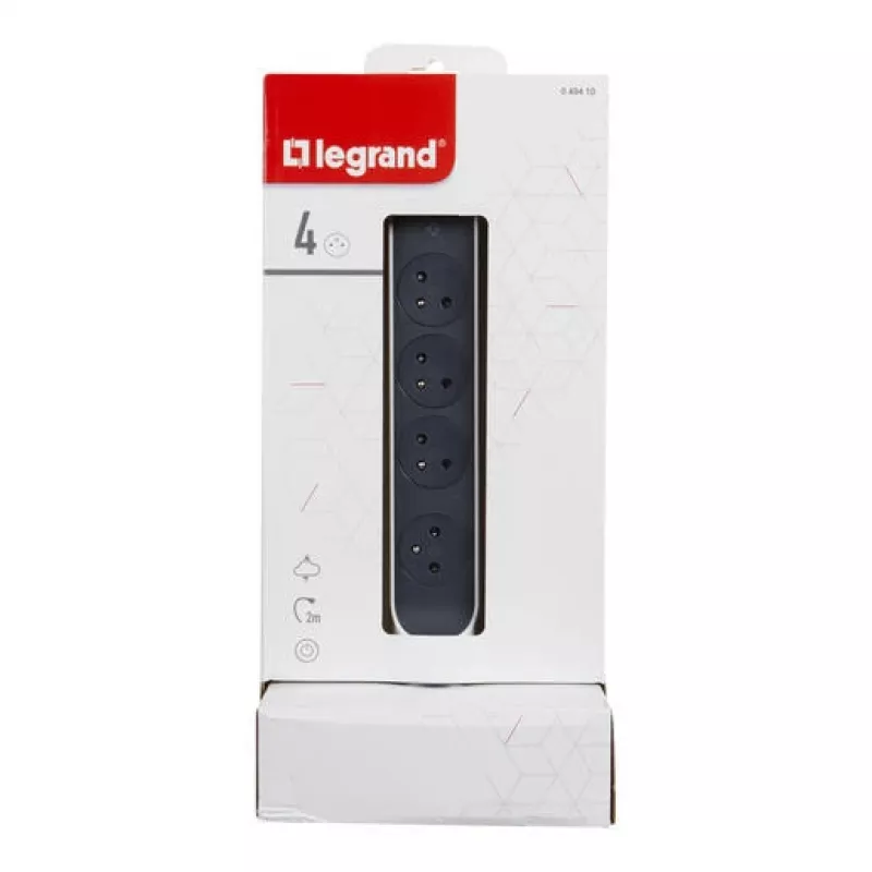 Legrand 049410 predlžovací kábel 2 m 4 AC zásuvka(y) interiér sivý, biely