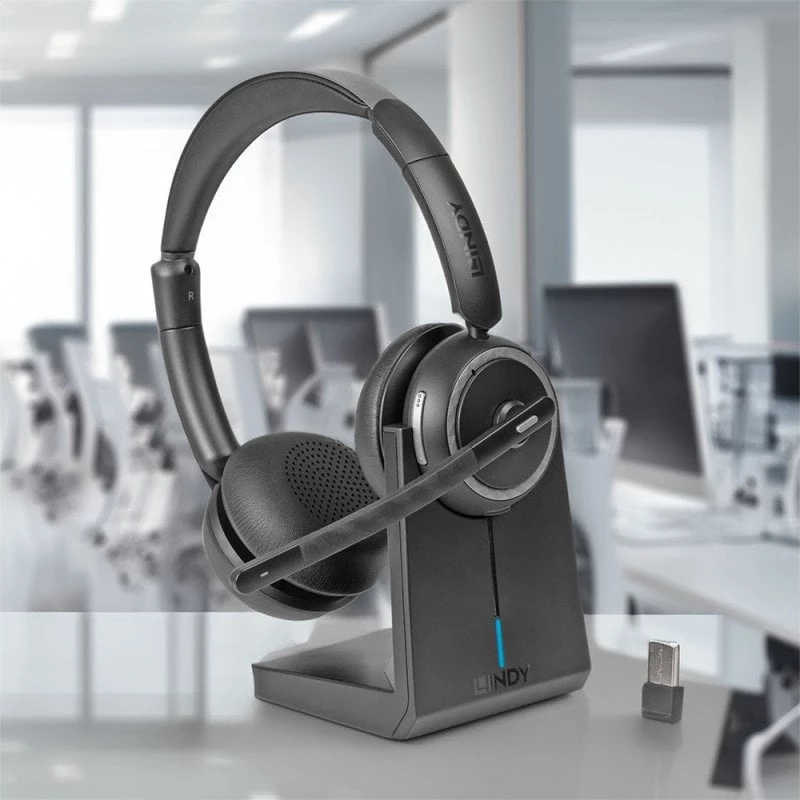Lindy L118 bezdrôtový headset s potlačením hluku a nabíjacia stanica