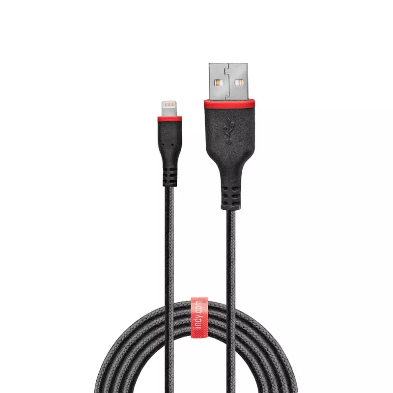 Lindy 1m zosilnený kábel USB Type-A na Lightning, 1 m, Lightning, USB A, konektor samec, konektor samec, čierny
